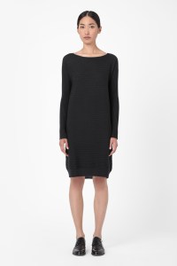COS RAISED STRIPE WOOL DRESS black