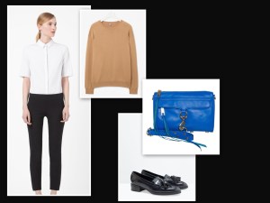 Black, white, beige and bright blue