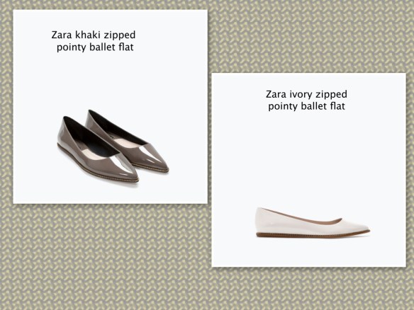 Zara khaki, ivory ballet pump