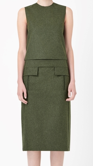 COS sleeveless wool top and wool skirt