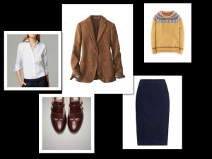 Denim skirt + tweed jacket