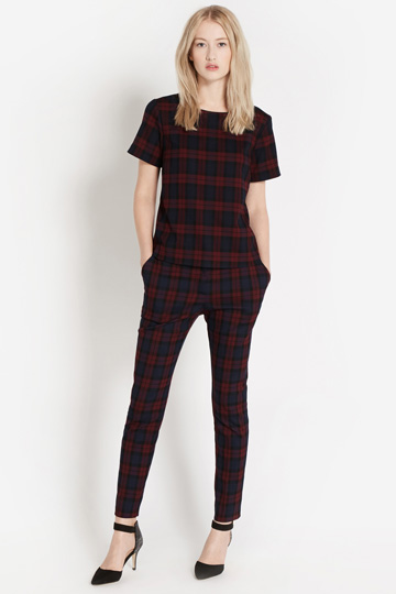 Oasis claret check top and trousers