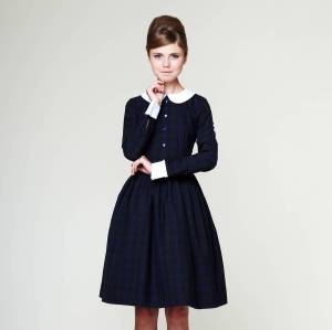 Liana Woolen Tartan Dress With Pleated Skirt by MRS POMERANZ