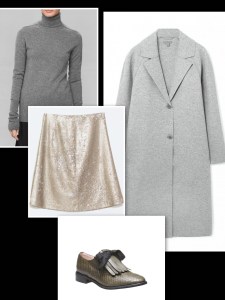 Sequin skirt and grey sweater