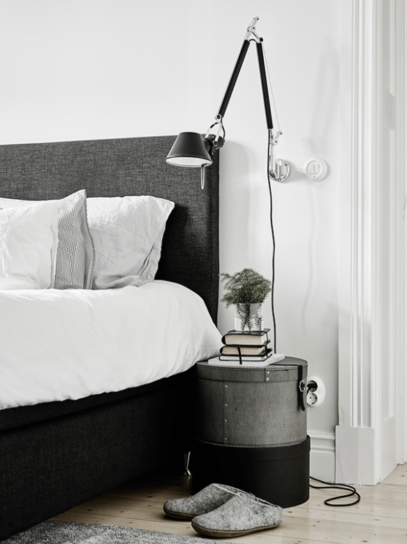Grey and white bedroom detalis