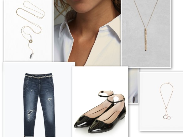 Boyfriend jeans, white shirt, necklace, black shoes