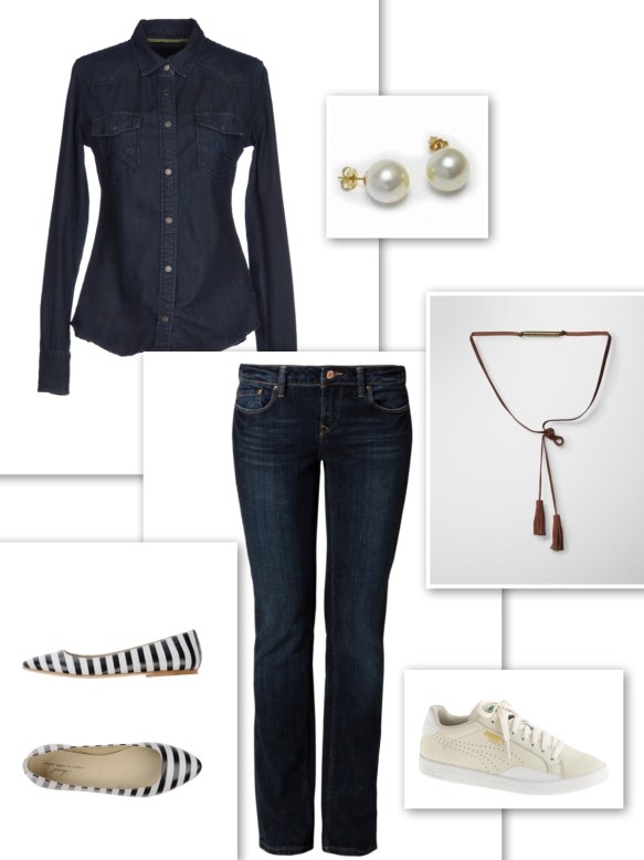 Dark double denim look