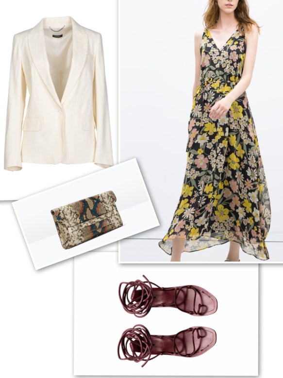 White blazer+ floral print dress