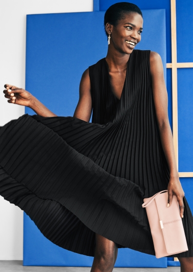 &Other Stories MIDI PLEATED DRESS black