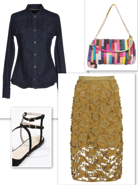 Denim shirt + skirt with flowers