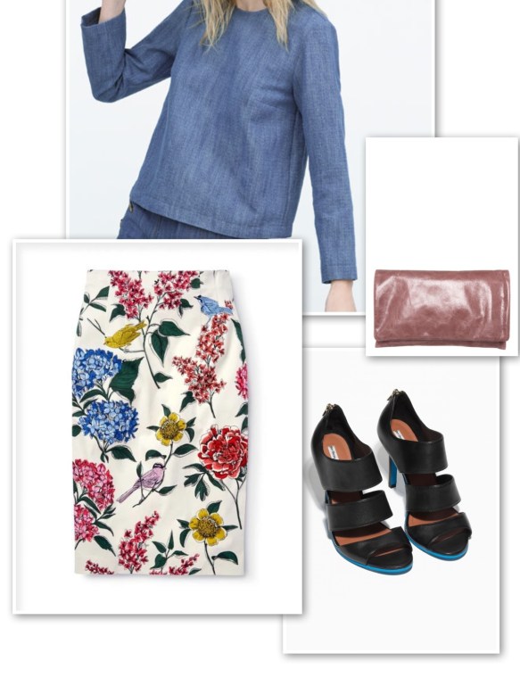 Denim top + floral skirt