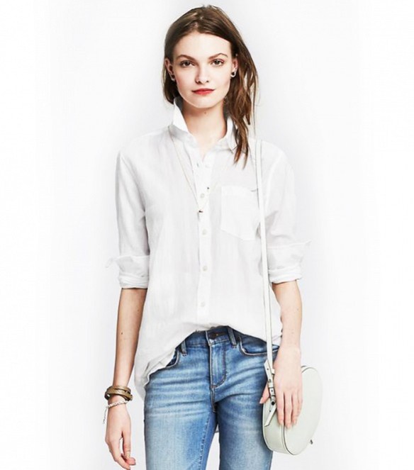 White shirt half tucked in jeans