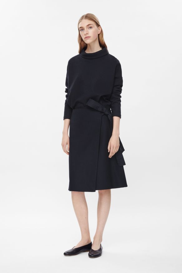 COS WRAP-FRONT WOOL SKIRT black