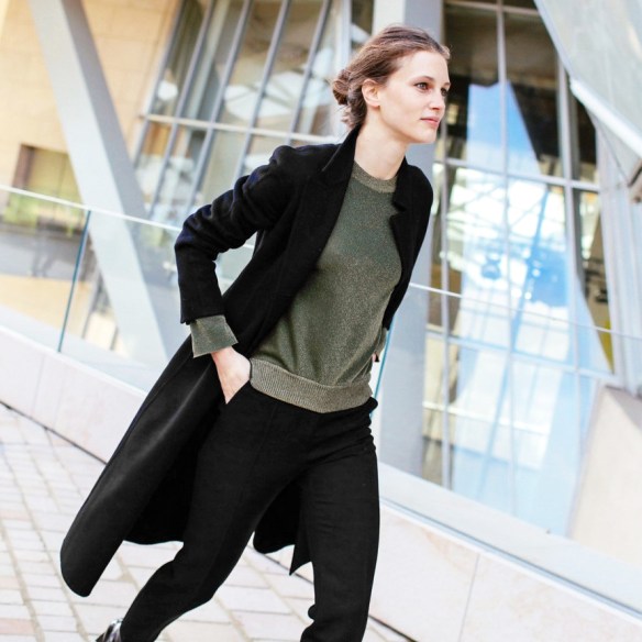 Le-Fashion-Blog-Marine-Vacth-Metallic-Green-Sweater-Black-Coat-Cropped-Pants-Patent-Boots