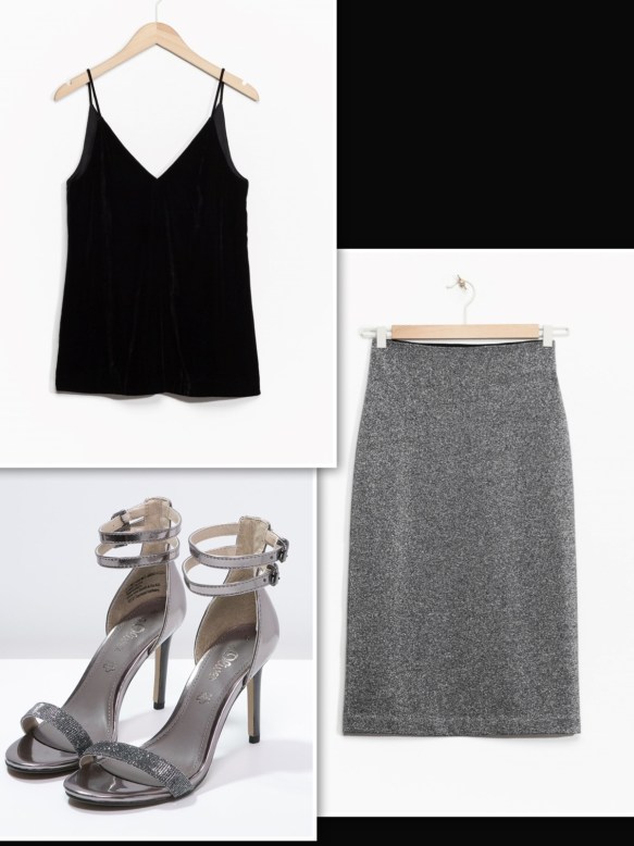 & Other Stories metallic skirt + black velvet top