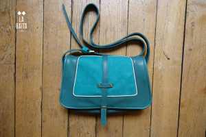 besace "PAULETTE" cuir vert et velours vert canard  